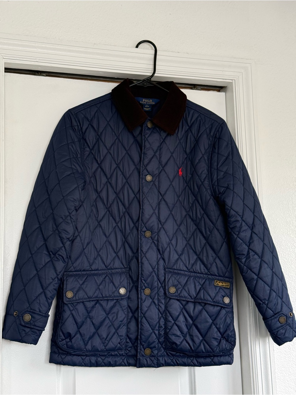 Polo by Ralph Lauren Navy Quilted Puffer Jacket with Brown Collar